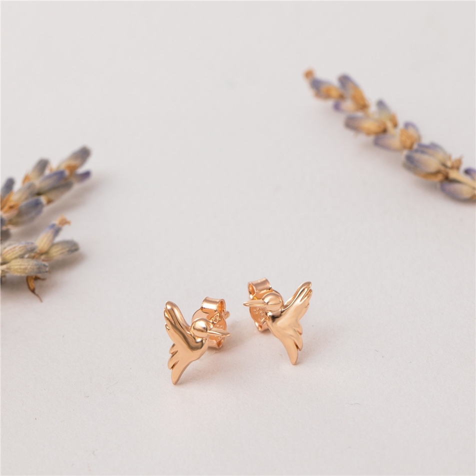 Solid Gold Hummingbird Stud Earrings