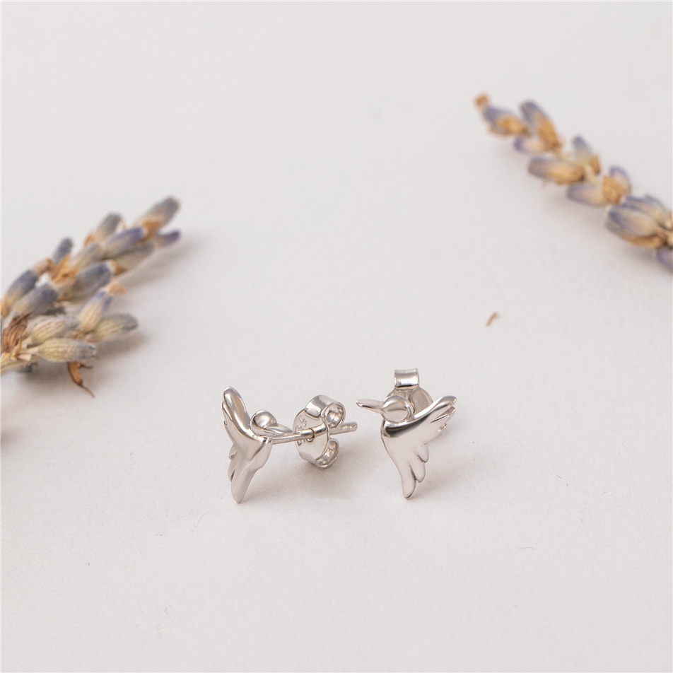 Solid Gold Hummingbird Stud Earrings