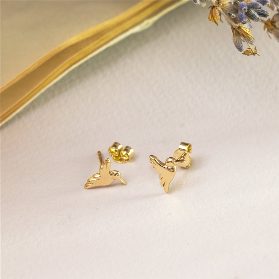 Solid Gold Hummingbird Stud Earrings