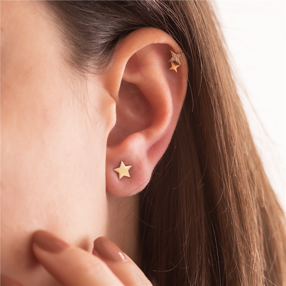Solid Gold Star Stud Earrings