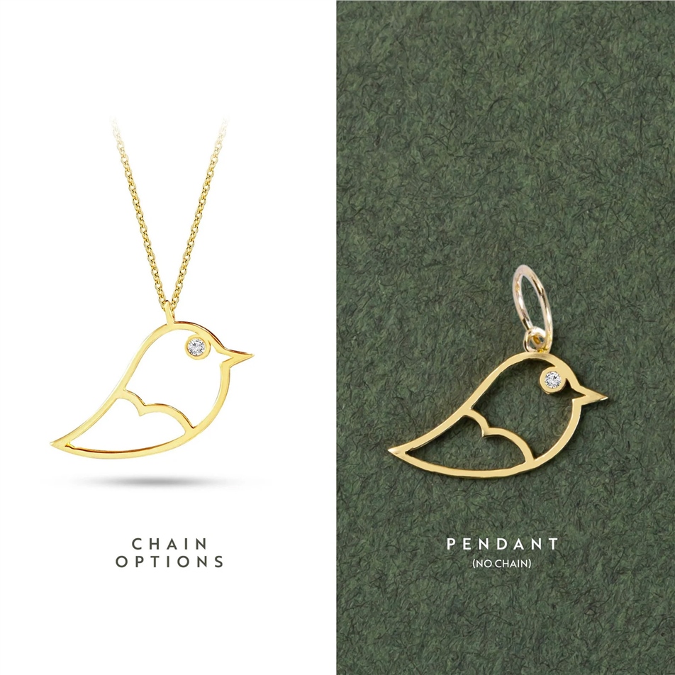 Solid Gold Diamond Bird Necklace