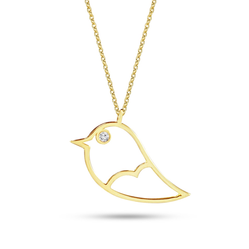 Solid Gold Diamond Bird Necklace
