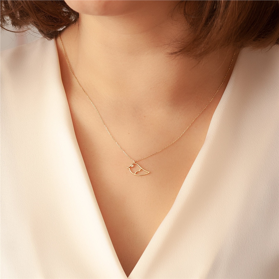 Solid Gold Diamond Bird Necklace