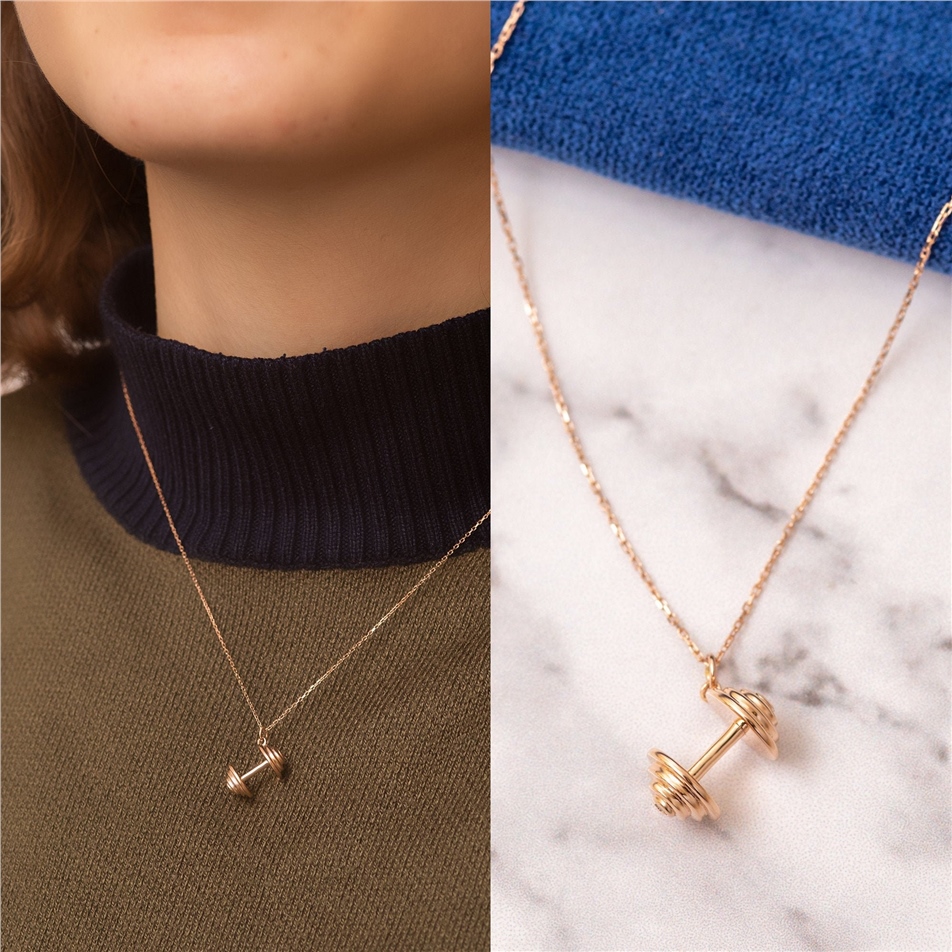 Solid Gold Diamond Dumbbell Necklace