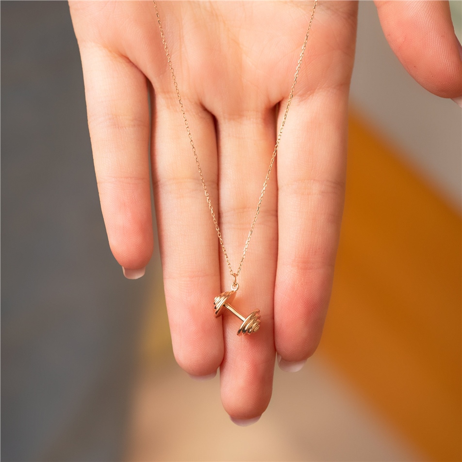 Solid Gold Diamond Dumbbell Necklace