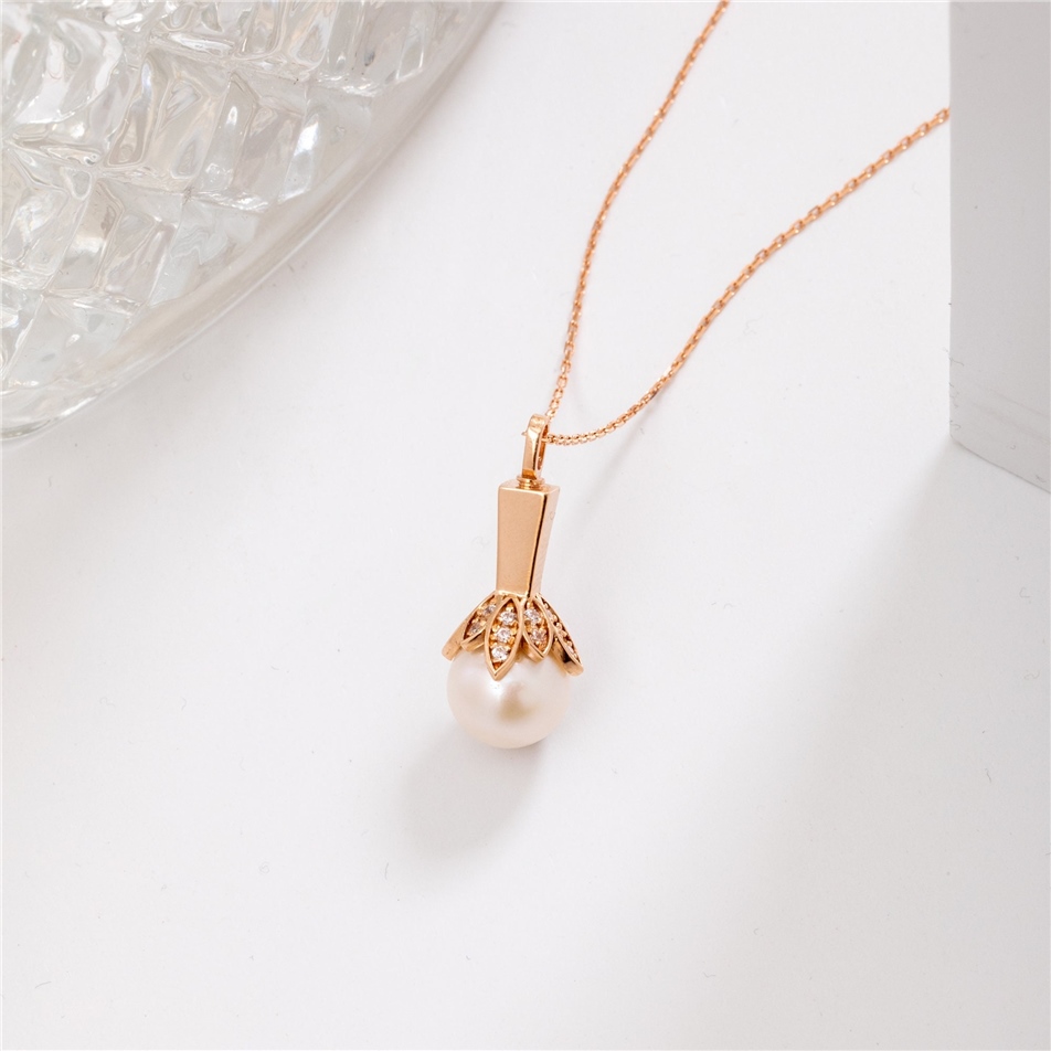 Solid Gold Diamond Pearl Cremation Urn Necklace