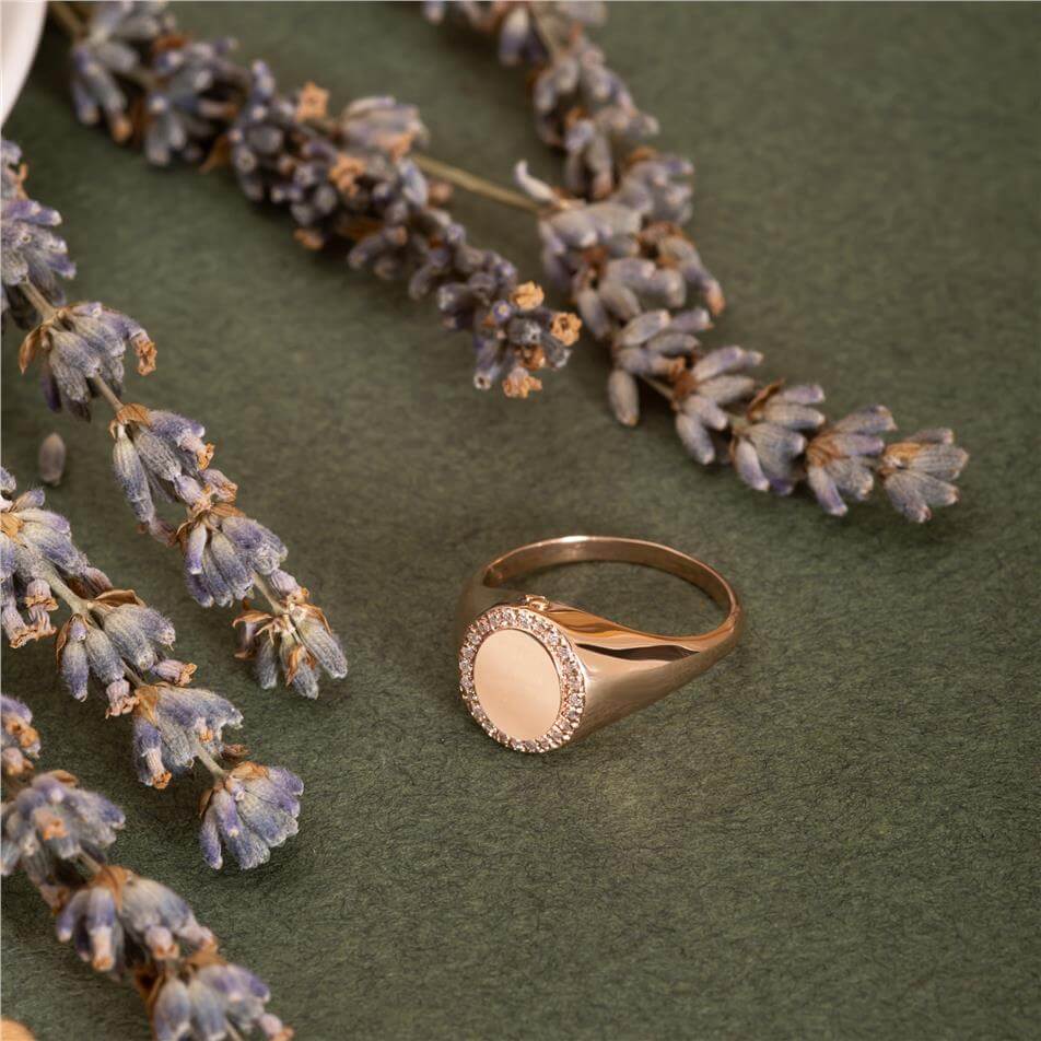 Solid Gold Diamond Signet Urn Ring