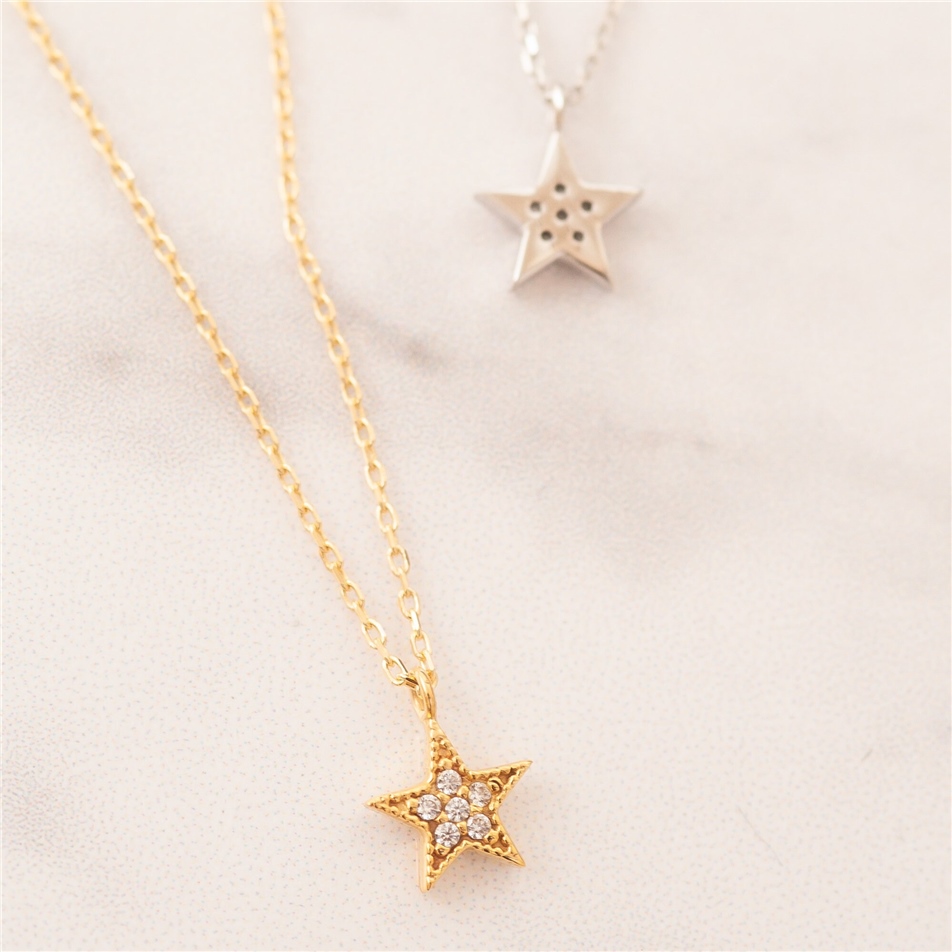 Solid Gold Diamond Star Necklace