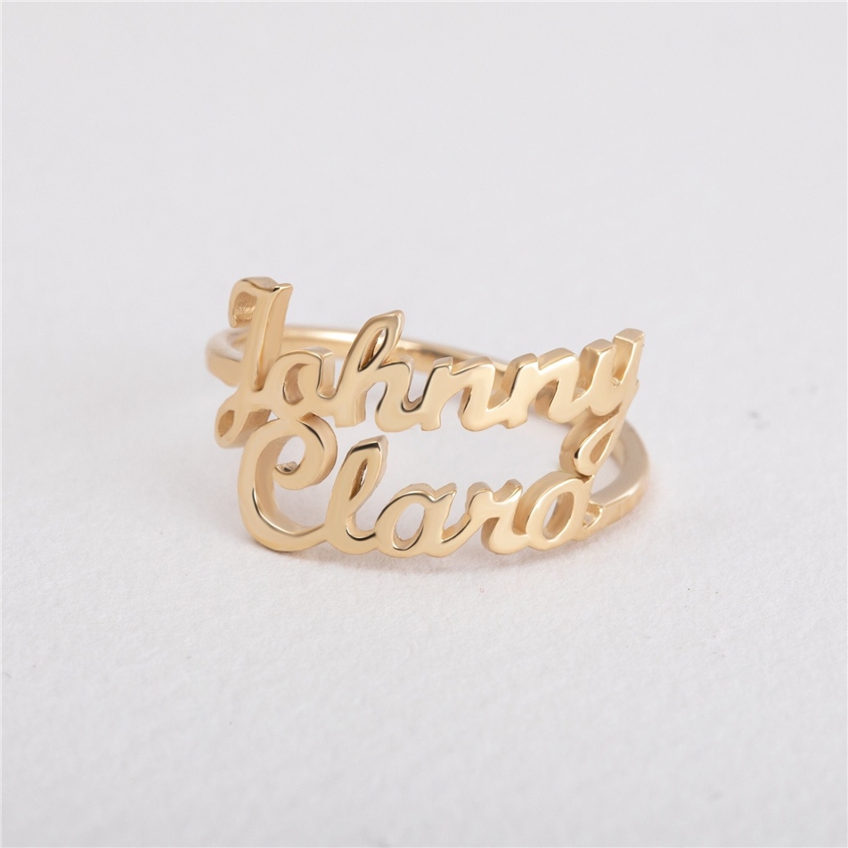 Solid Gold Duo Name Ring