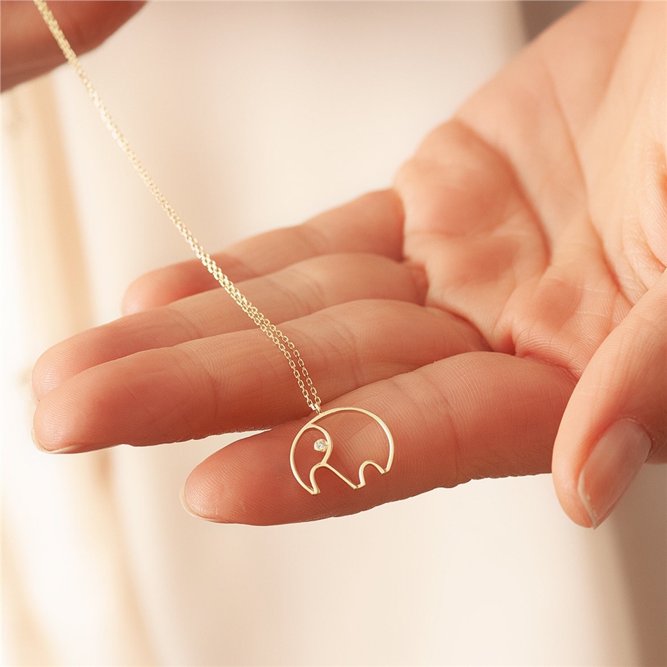 Solid Gold Diamond Elephant Necklace