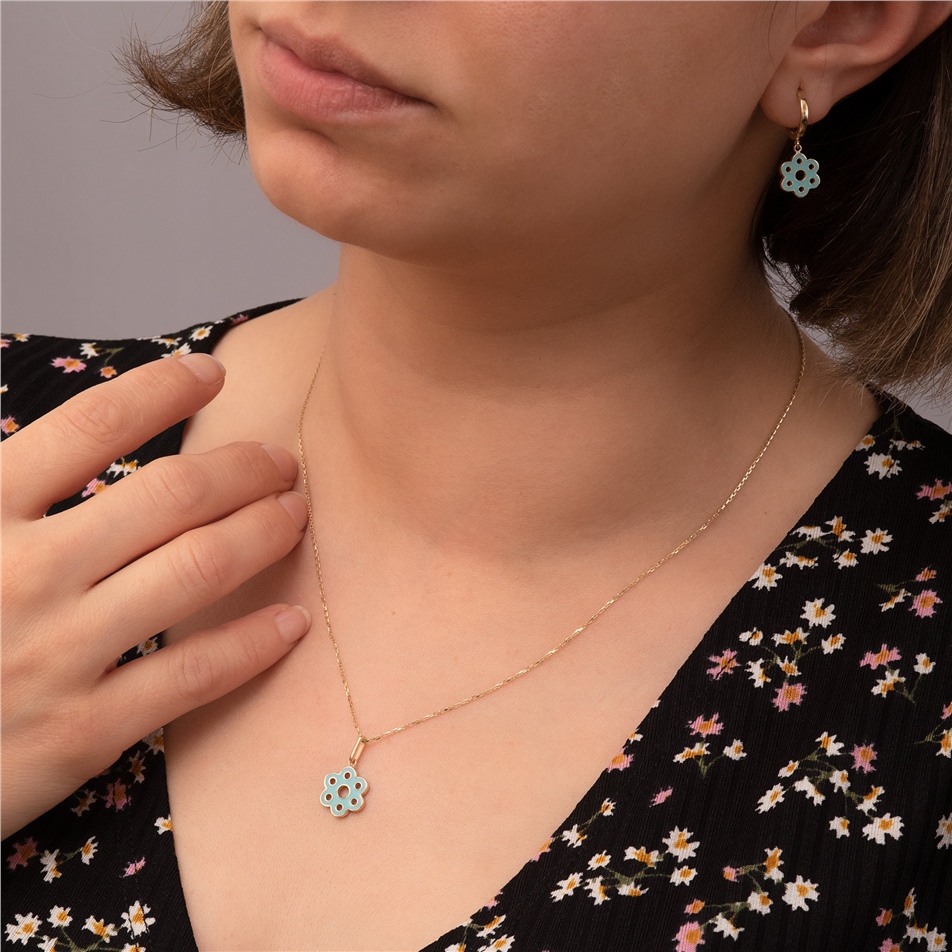 Solid Gold Enamel Flower Pendant
