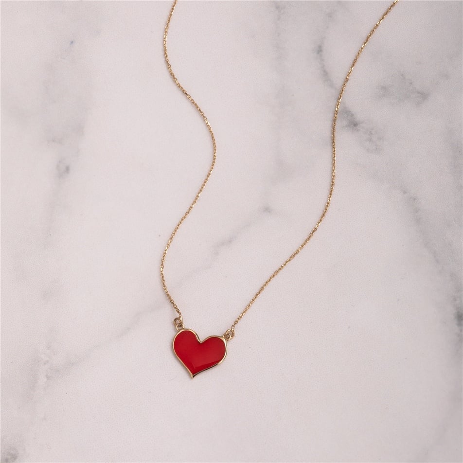 Solid Gold Enamel Heart Necklace