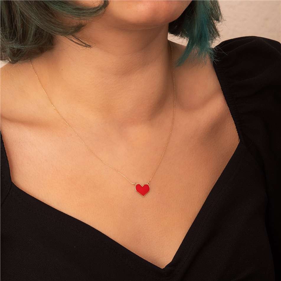 Goldstore-14K 18K Solid Gold Enamel Heart Necklace, Dainty Enamel Gold Heart Necklace, Minimalist Heart Charm Necklace is a Birthday Gift for Her