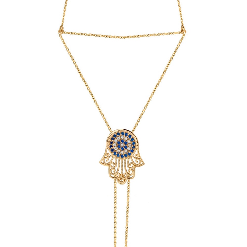 Solid Gold Evil Eye Hamsa Sahmeran Bracelet