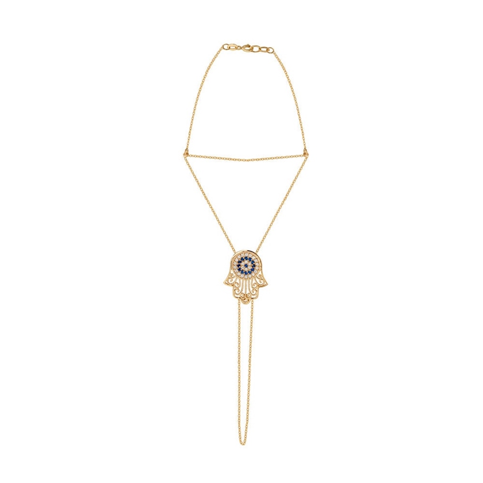 Solid Gold Evil Eye Hamsa Sahmeran Bracelet