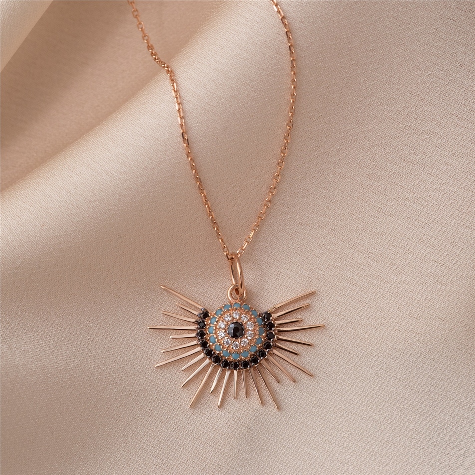 Solid Gold Evil Eye Sun Necklace