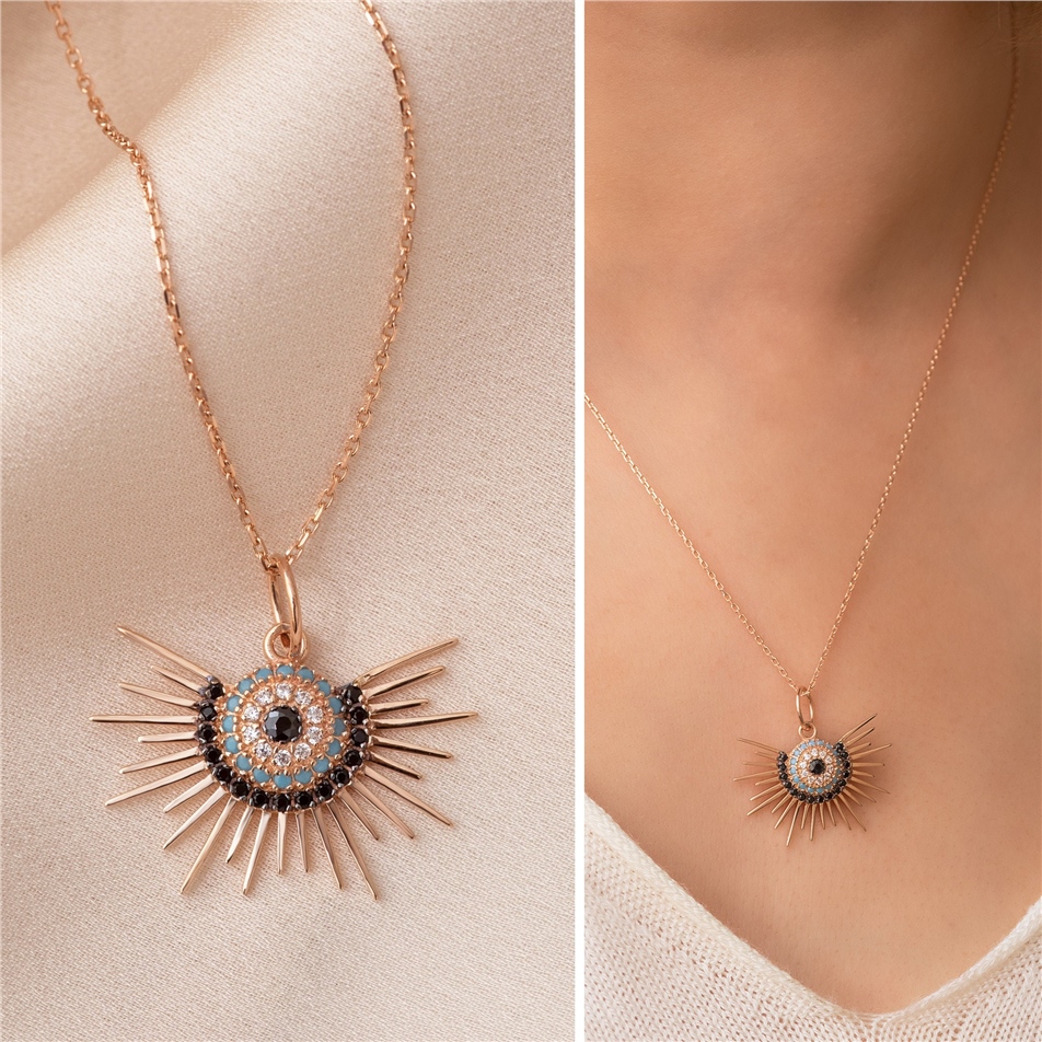 Solid Gold Evil Eye Sun Necklace