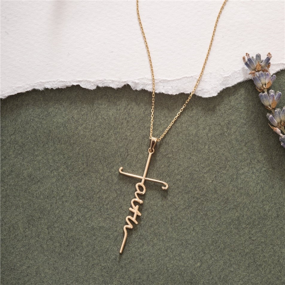 Solid Gold Faith Cross Necklace