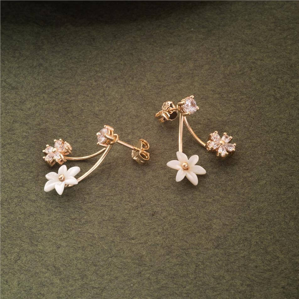 Solid Gold Floral Ear Jacket Earrings