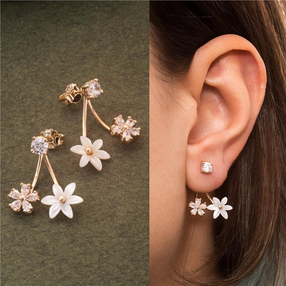Solid Gold Floral Ear Jacket Earrings