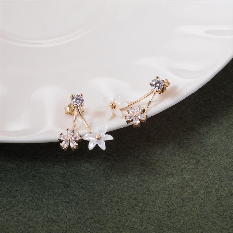 Solid Gold Floral Ear Jacket Earrings