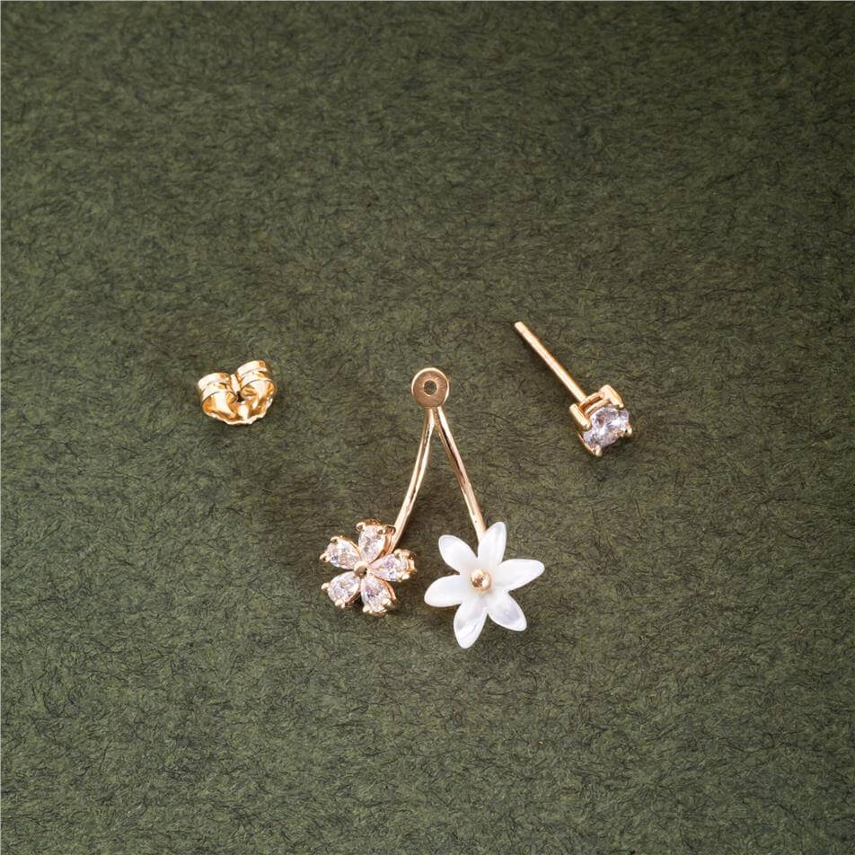 Solid Gold Floral Ear Jacket Earrings