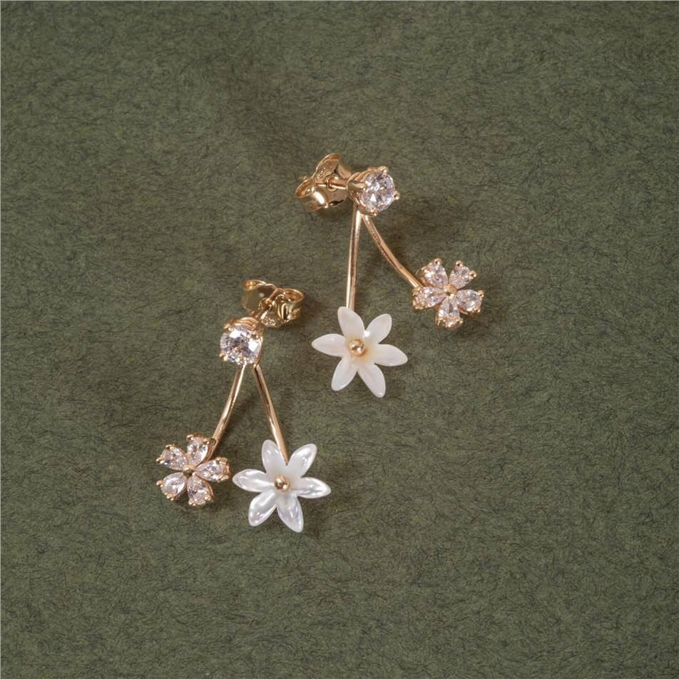 Solid Gold Floral Ear Jacket Earrings