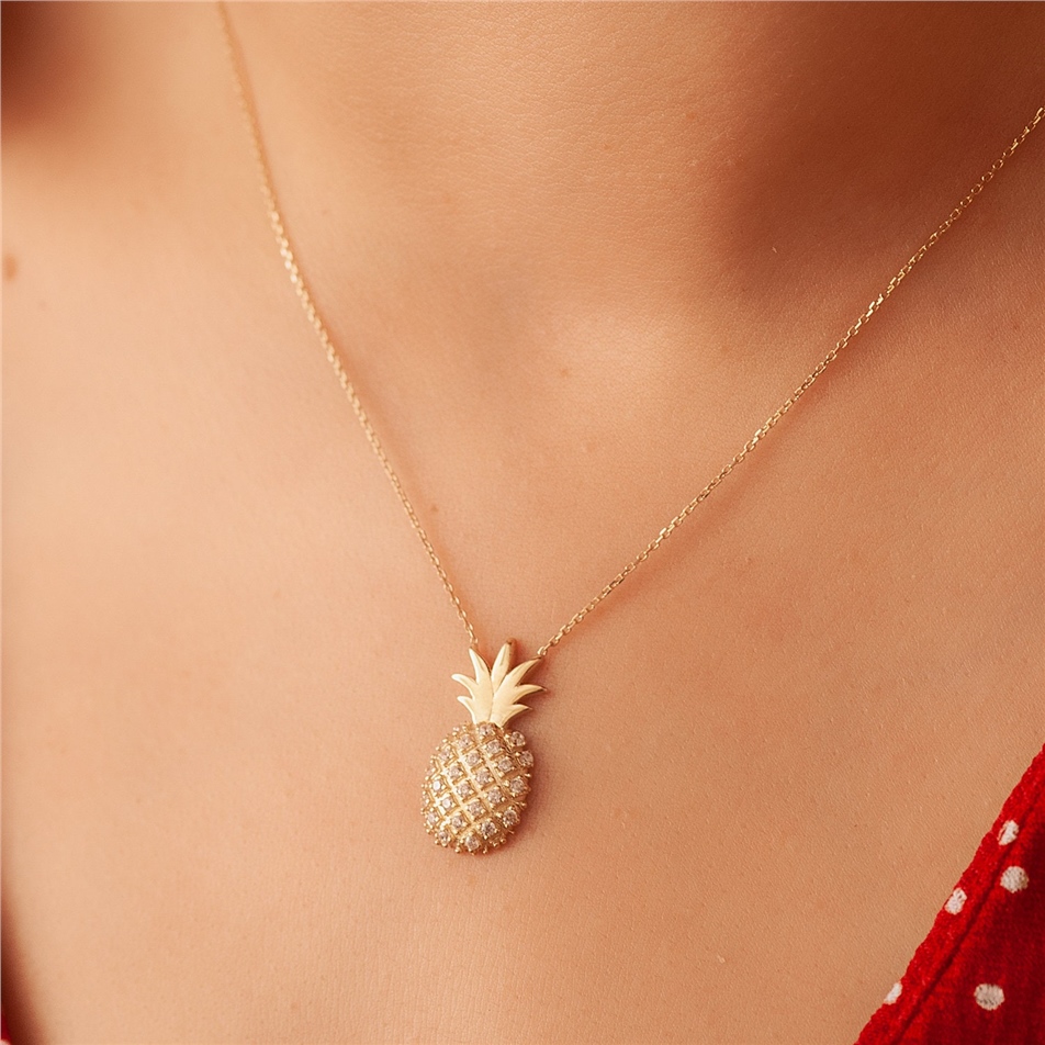 Solid Gold Diamond Pineapple Necklace