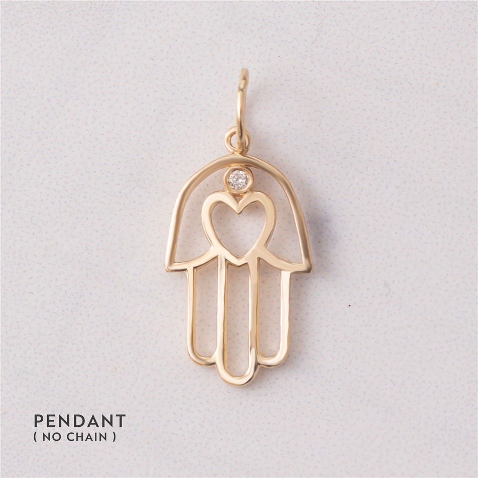 Solid Gold Diamond Hamsa Palm Necklace