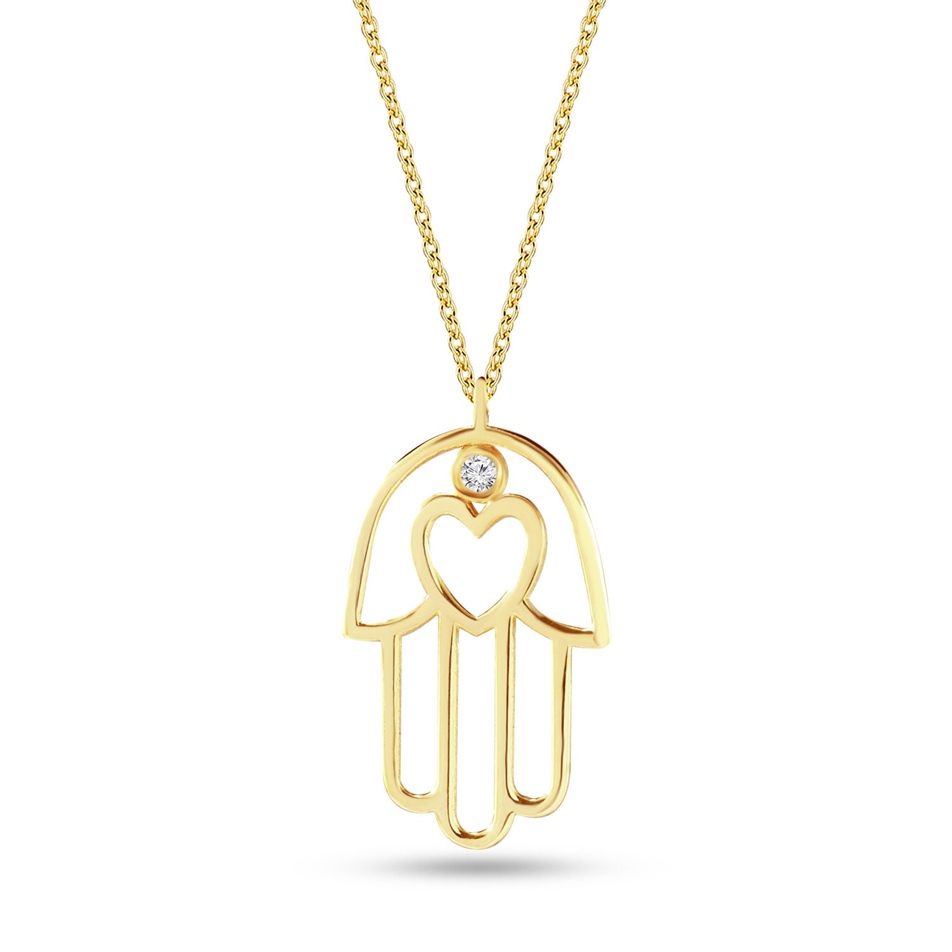 Solid Gold Diamond Hamsa Palm Necklace