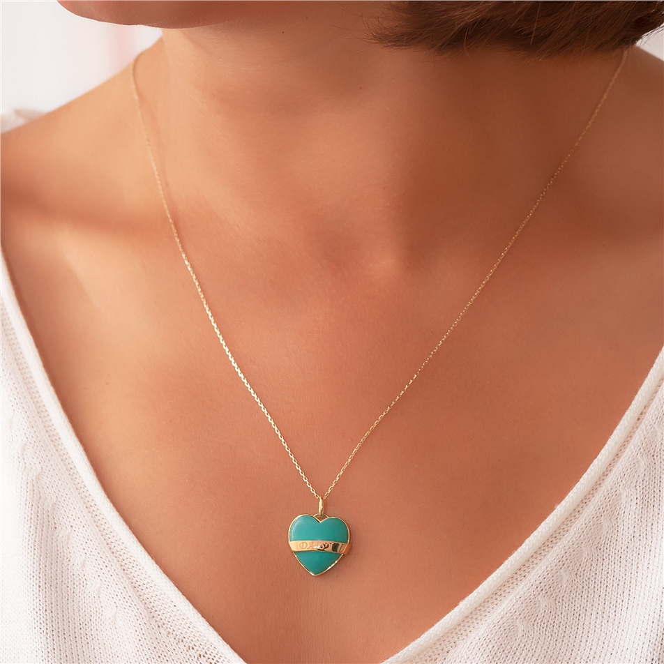 Solid Gold Turquoise Heart Necklace