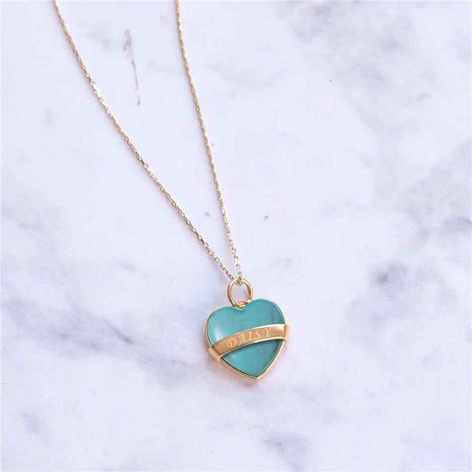 Solid Gold Turquoise Heart Necklace