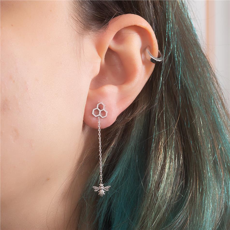 Solid Gold Honeycomb and Bee Earrings
