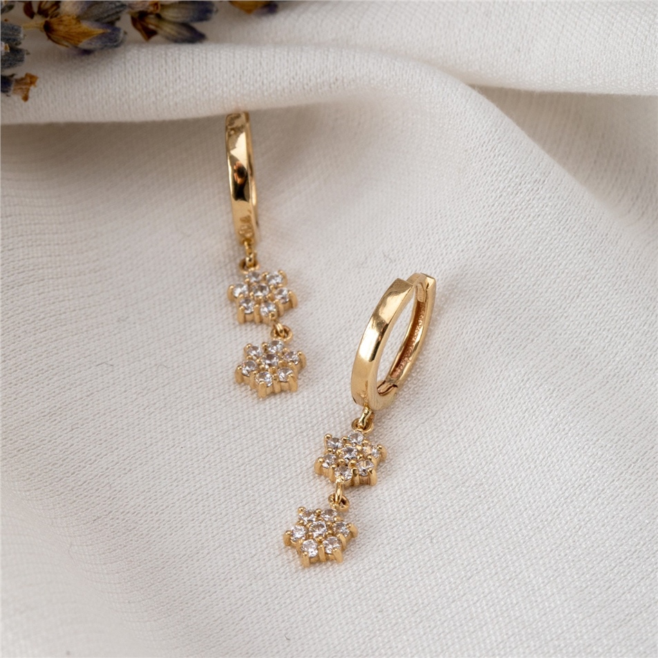 Solid Gold Hoop Snowflake Earrings