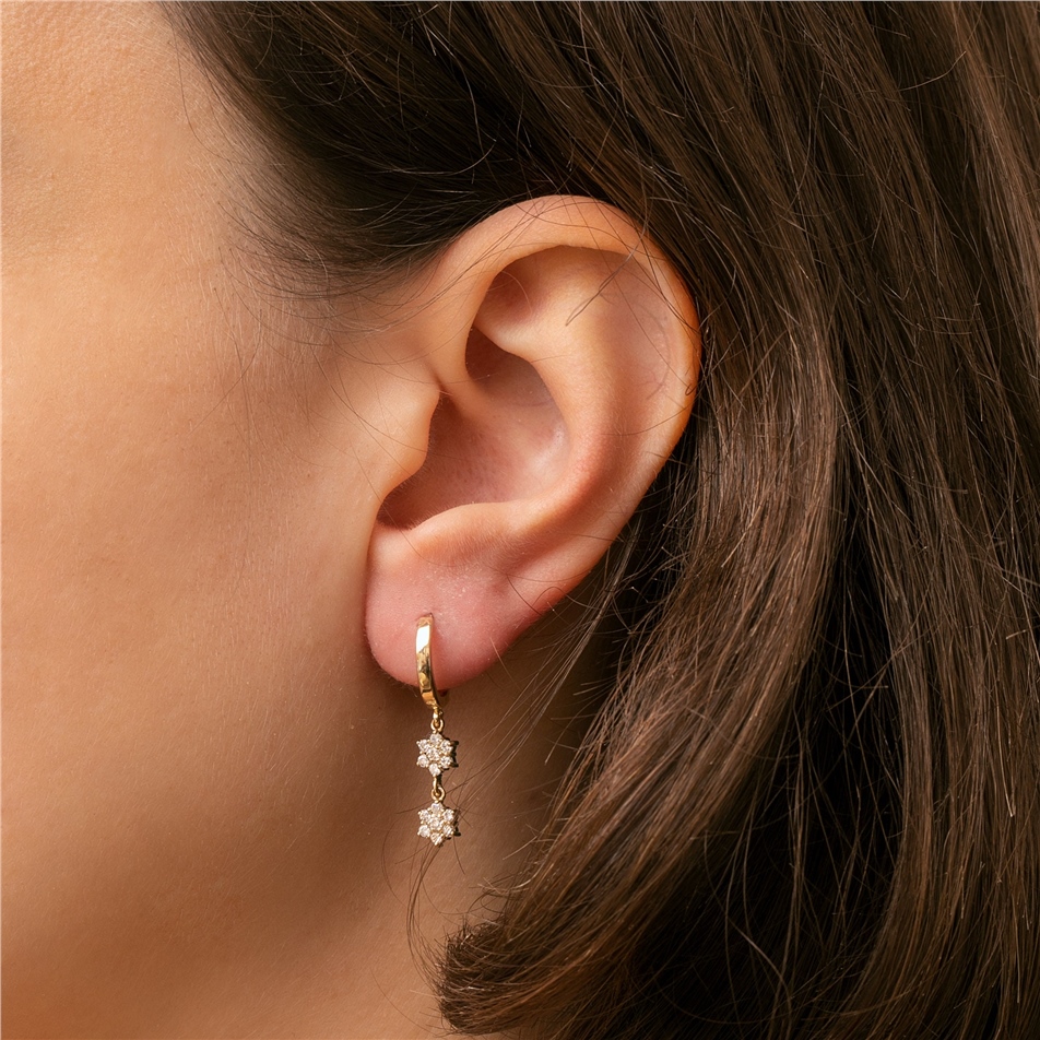 Solid Gold Hoop Snowflake Earrings