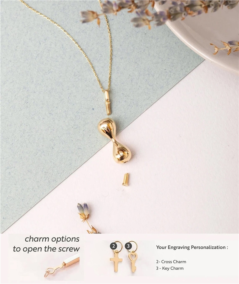 Solid Gold Hourglass Cremation Urn Necklace