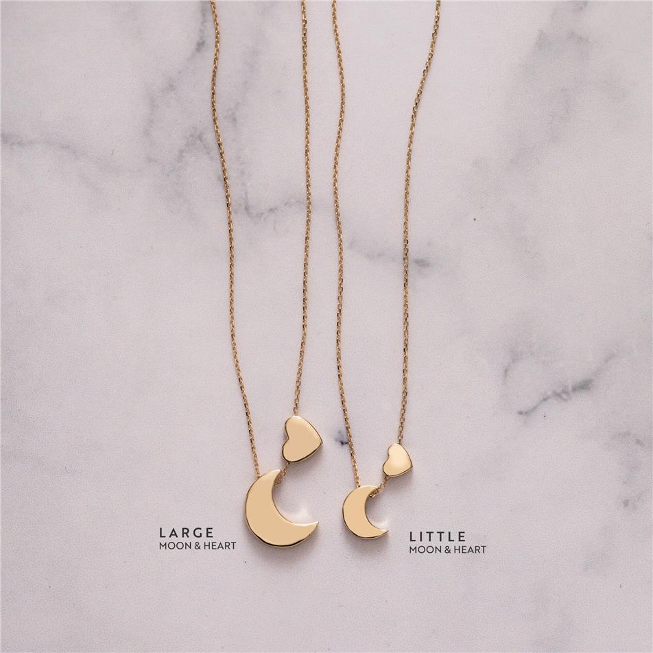 Solid Gold Moon & Heart Charm Necklace