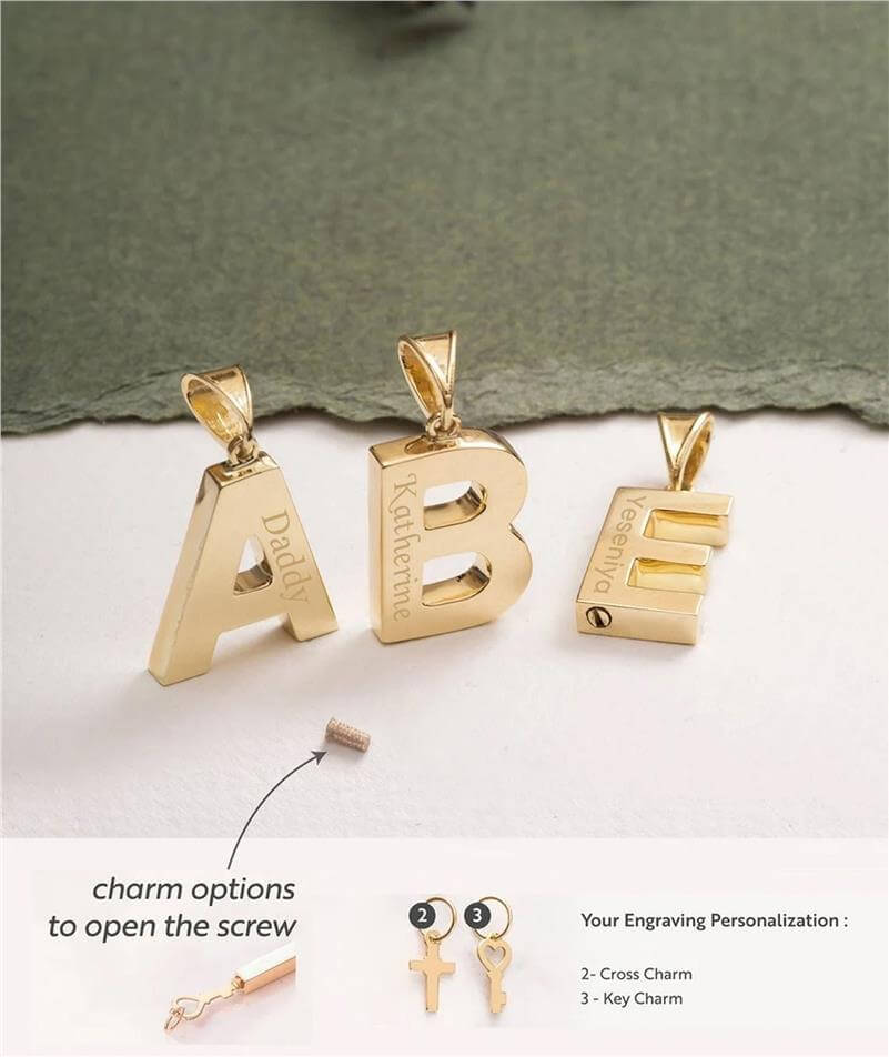 Solid Gold Initial Urn Pendant