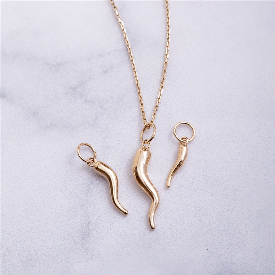Solid Gold Italian Horn Necklace