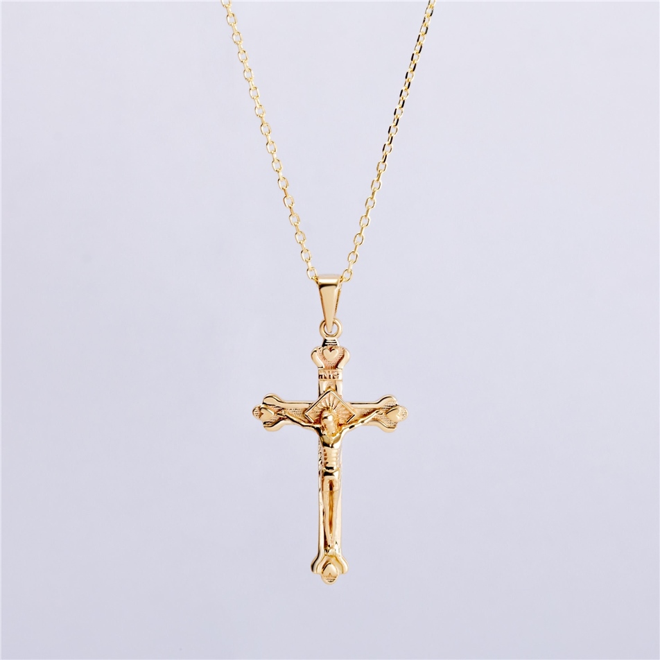 Solid Gold Jesus Crucifix Necklace