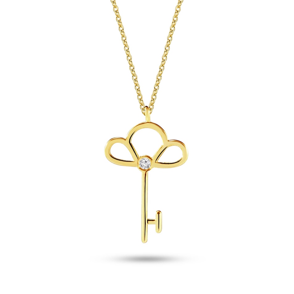 Solid Gold Diamond Key Necklace