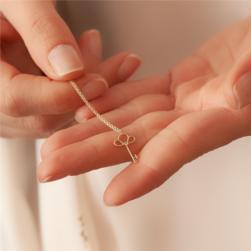 Solid Gold Diamond Key Necklace