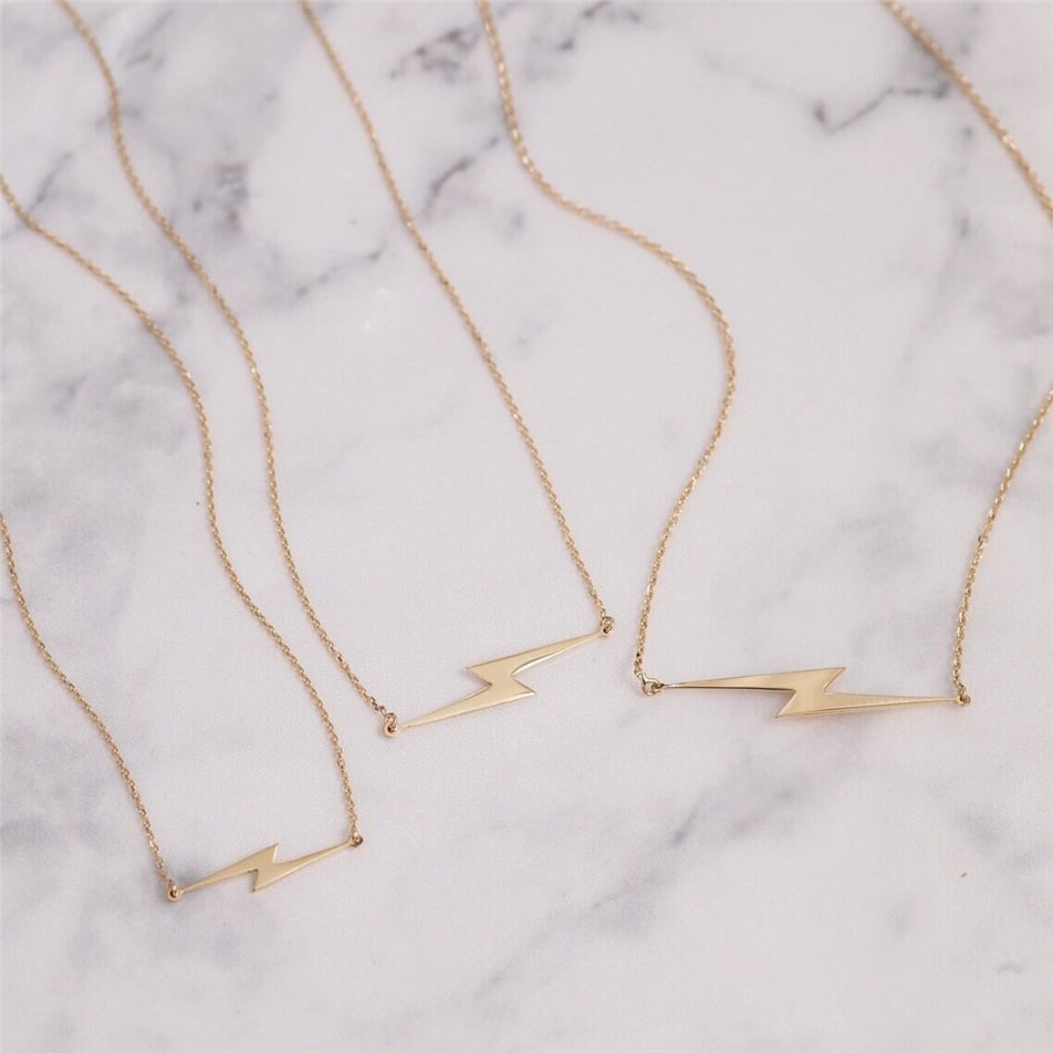 Solid Gold Sideways Lightning Choker Necklace
