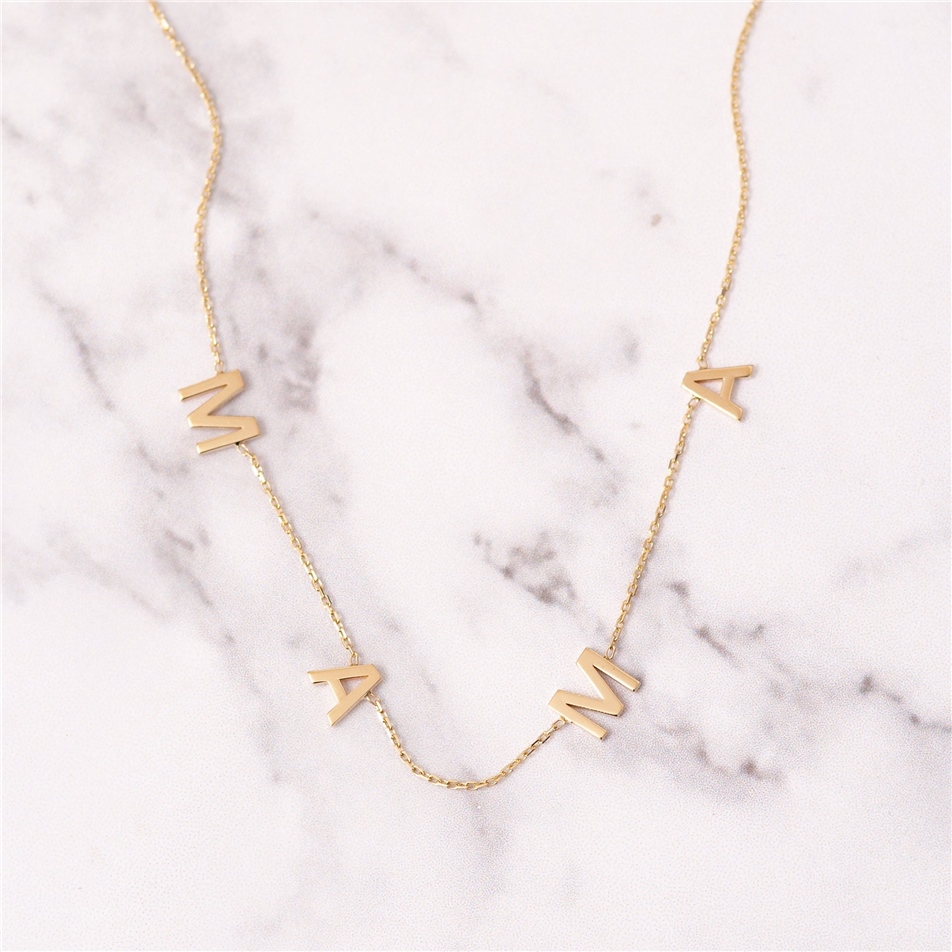 Solid Gold Mama Letter Necklace