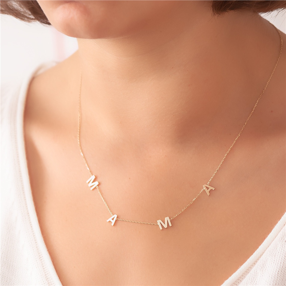 Solid Gold Mama Letter Necklace