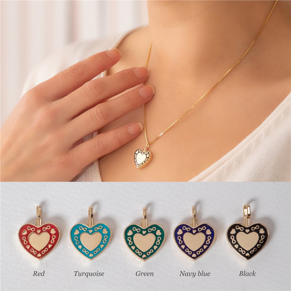 Solid Gold Enamel Heart Urn Necklace