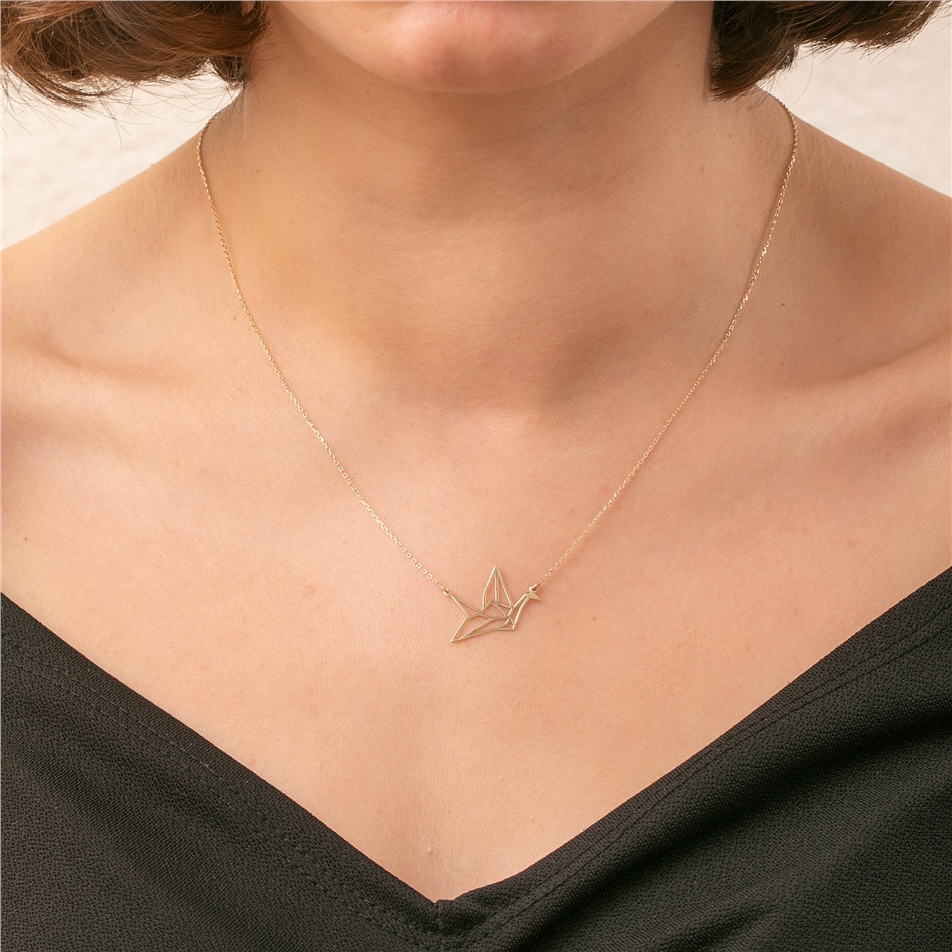 Solid Gold Origami Crane Necklace