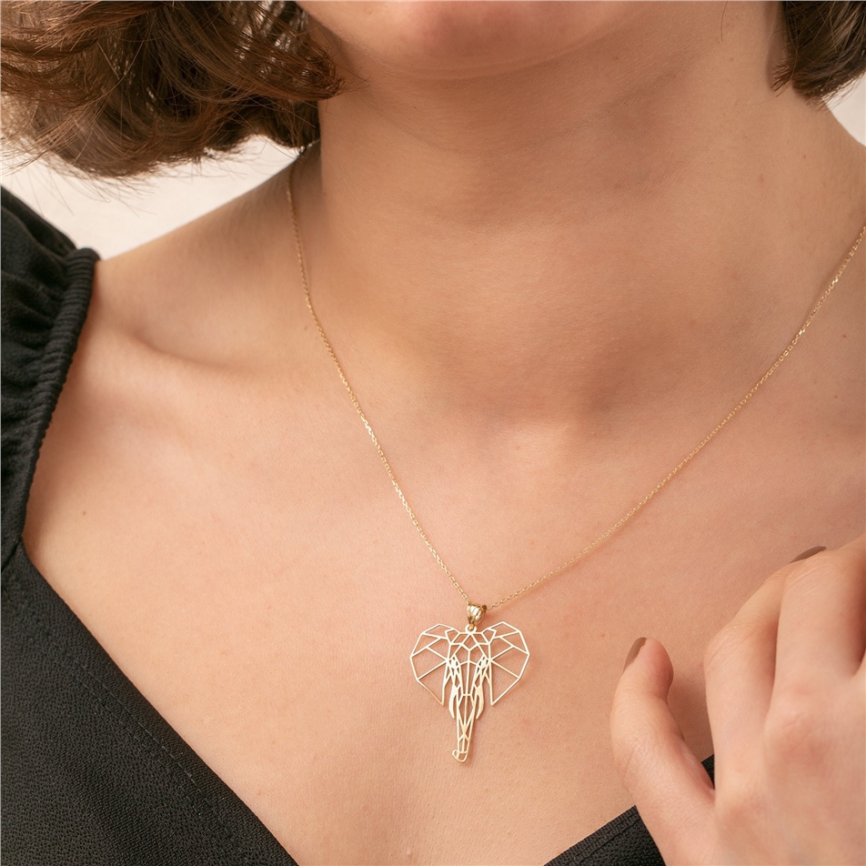 Solid Gold Origami Elephant Necklace