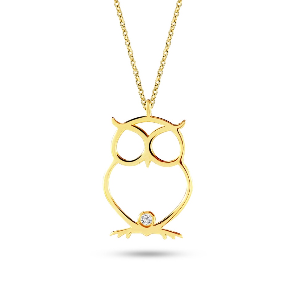 Solid Gold Diamond Owl Necklace