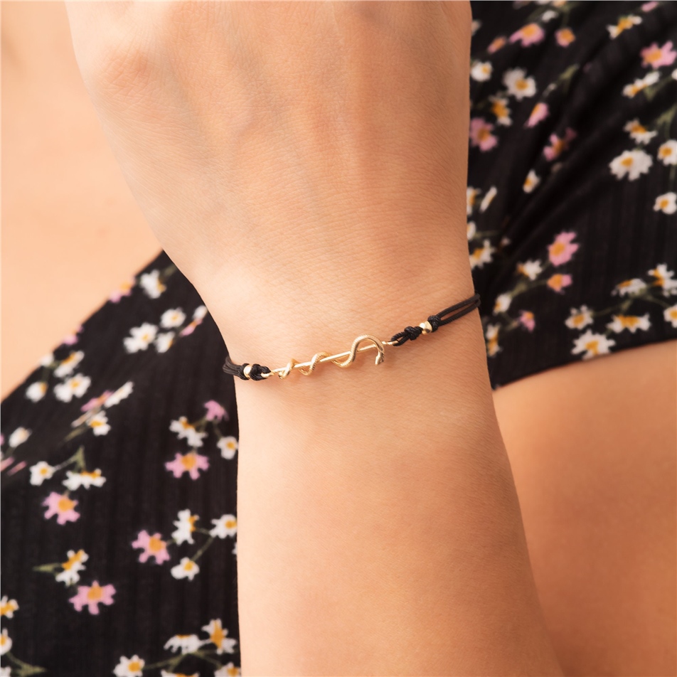 Solid Gold Rod of Asclepius Rope Easy Adjustable Bracelet